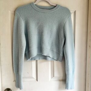 ZARA Light Blue Fuzzy Cropped Sweater Pullover Long Sleeve Women L‎ Scandigirl